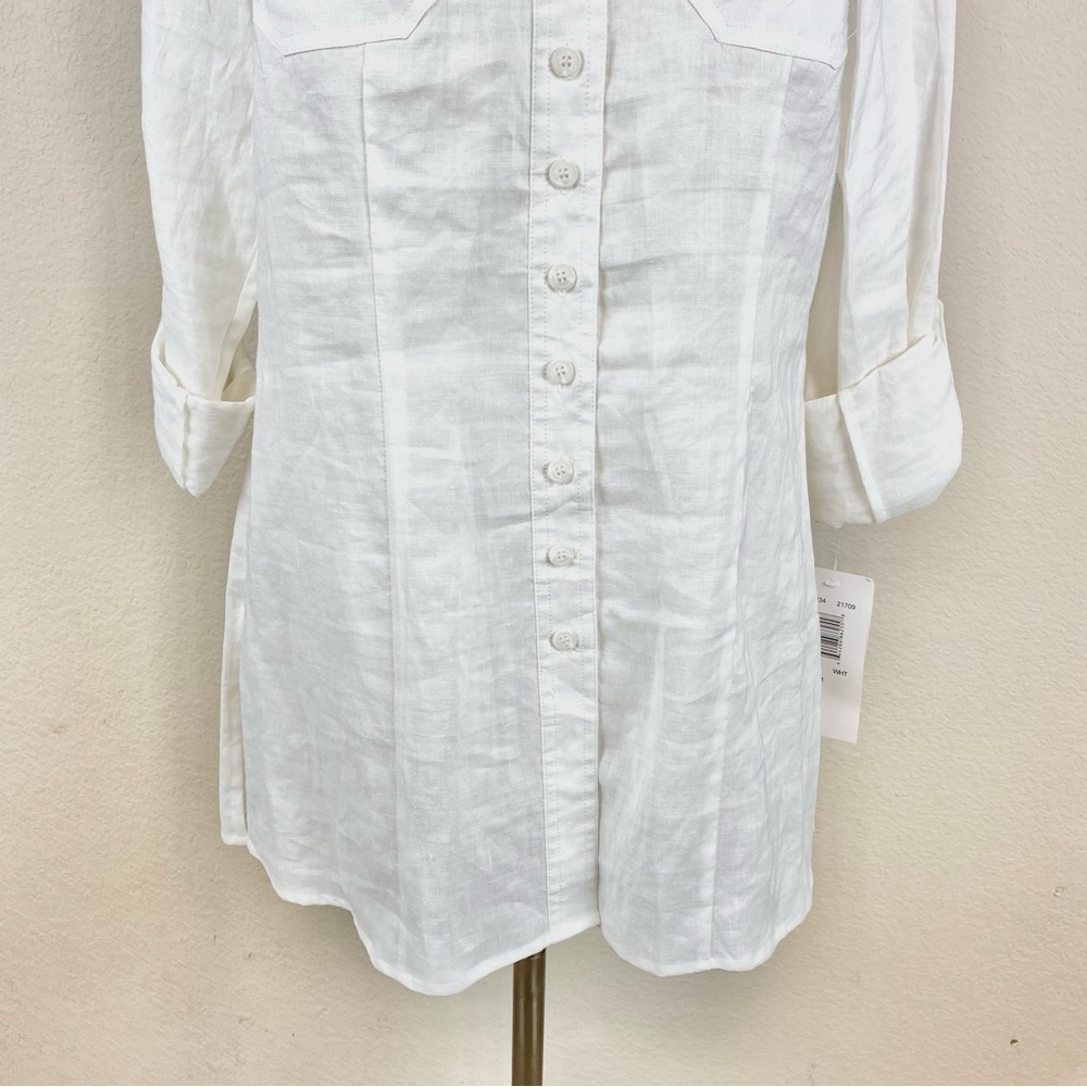 Allison Taylor Button Down Linen Quarter/Long Sleeve Shirt - Picture 3 of 11